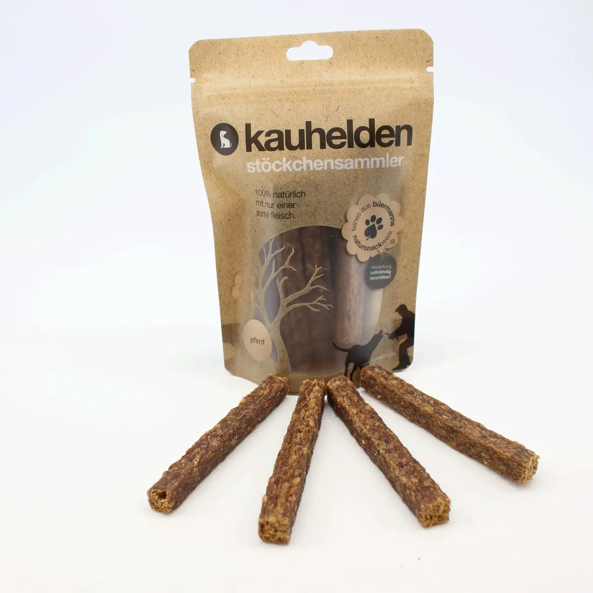 Stöckchensammler Pferd (Fleisch Riegel) – für Hunde mit Pferd, kauhelden